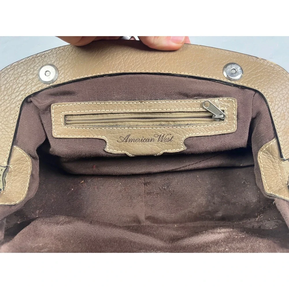 American West Tan Leather Western Satchel Handbag Studded Contrast Stitching